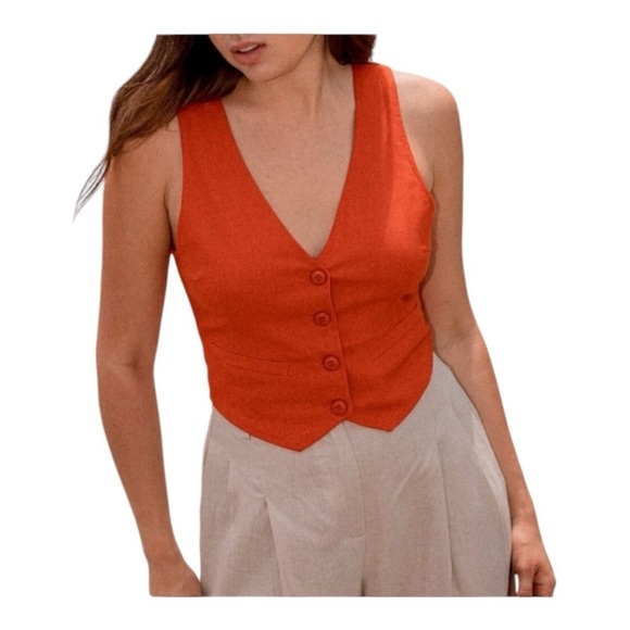 Rolla's Dallas Linen Vest Blood Orange REVOLVE-NORDSTROM-FREE PEOPLE Sold Out - Picture 8 of 11